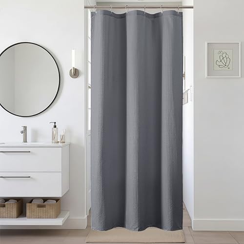 Grey Stall Shower Curtain 36 x 72 Inch, Textured Soft Fabric Waffle Narrow Size Modern Shower Small Curtain for Bathroom Hotel, Machine Washable, Water Resistant, 36Wx72L Inches - color: Grey, size: 36"W x 72"L (Pack of 1)