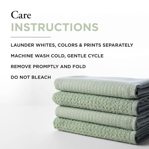 Thyme and Sage 100% Cotton Turkish Kitchen Hand Towel Set, Sage, 4 Pack | Premium Materials, 16"x26", Made in Turkey, Ultra Absorbent, 350 GSM - color: Sage, size: Pack of 4