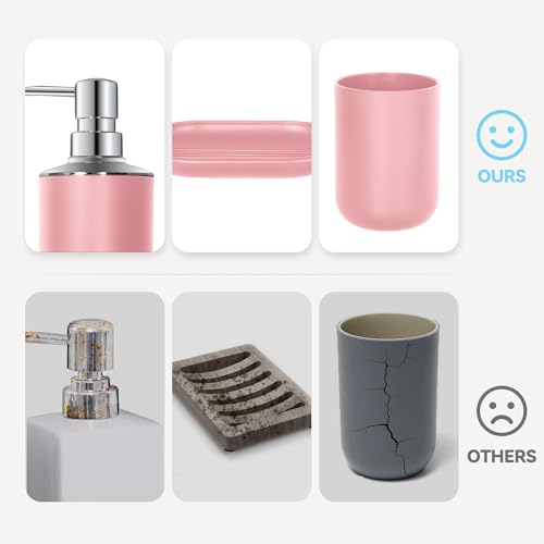 Pink Bathroom Accessories Set 4 PCS, Pink Bathroom Accessories | Plastic Soap Dispenser and Toothbrush Holder Set, Soap Dish and Mouthwash Cup, Boho Bathroom Decor, Bathroom Set - size: 4Pcs Pink