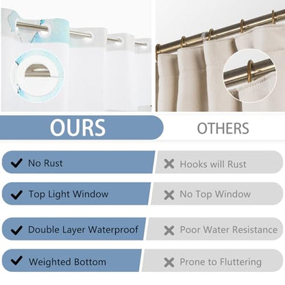 No Hook Waterproof Shower Curtains, Snap-in Shower Curtain Liner with Weighted Hem & Top Window, Nautical Shower Curtain for Bathroom, Hotel and Gym, 71x74 Inches - color: Coastal Lighthouse
