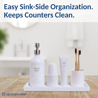 Silicone Countertop & Vanity Bathroom Tray – 2 PC 11.7" | Bathroom Tray Set, Bathroom Tray Countertop, Bathroom Counter Tray, Dish Soap Kitchen Tray & Bathroom Organizer Countertop - color: White, size: 2 PC Large - 11.7”