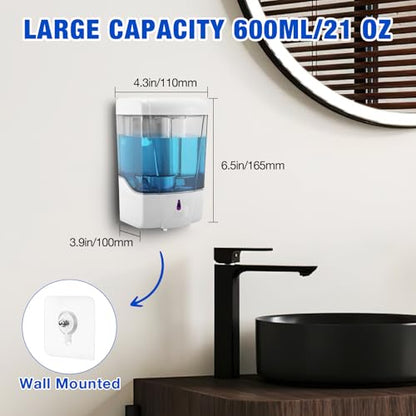 4 Pack Automatic Soap Dispenser Touchless,600 ml / 20 oz Commercial Hand Soap Dispenser,Wall Mount Hand sanitizer Dispenser for Bathroom Offices Home Kitchen Hotel,White - color: White