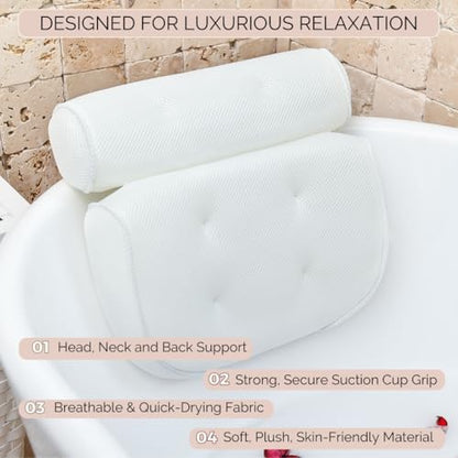 Bathtub Pillow for Neck and Shoulder - Spa Bath Pillows for Tub Neck and Back Support - Perfect Bath Accessories for Women - Relaxing Luxe Bath - Ideal Bath Gift Set for Women - Home Spa Products - size: Deluxe Bath Pillow