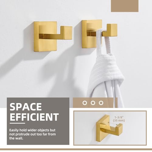 Angle Simple Bathroom Towel Hook Brushed Dark Gold, Square Robe Hook 2 Pack | SUS304 Stainless Steel, Robe Coat Clothes Holder for Kitchen Laundry Garage, Screw Wall Mount - color: Brushed Dark Gold, size: 2 Pack