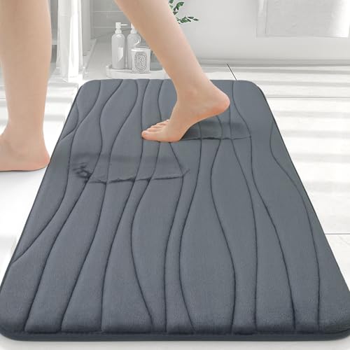 Buganda Memory Foam Bathroom Rug Mat 24x16, Extra Soft and Absorbent Bath Mats, Machine Washable Bath Rugs for Bathroom Floor,Tub and Shower, Dark Grey - color: Dark Grey, size: 24" X 16"
