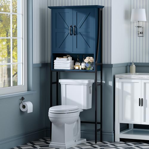 Over The Toilet Storage Cabinet, Over Toilet Bathroom Organizer with Doors Above Toilet Storage Cabinet Spacesaver Rack Behind Toilet Bathroom Organizer Over The Toilet Storage (Ultramarine) - color: Ultramarine