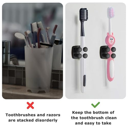 Silicone Toothbrush Holder Multi-Function Hook Waterproof self Adhesive Single Toothbrush Hook Plug Holder for Wall for Hanging Bathroom Kitchen Living Room Office (Square-Black) - color: Square-black