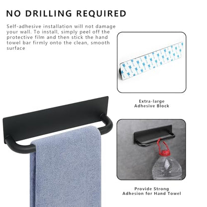 GREATLINK No Drill Adhesive Towel Holder - 9 Inch Black Stainless Steel Peel and Stick Towel Rack for Bathroom, Kitchen | Waterproof, Rust-Resistant & Easy to Install with Command Strips (2 Pack)