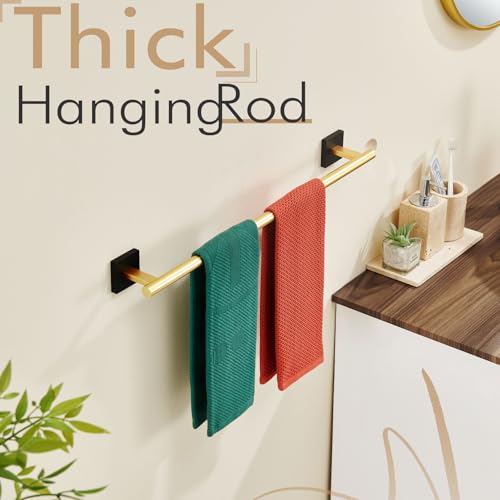 KOKOSIRI Bathroom Towel Bar Bath Towel Holders for Toilet Kitchen Cabinet Wall Mount 24 Inch Black with Gold Stainless Steel B4005GDK-L24 - color: Black Gold, size: 24-Inch