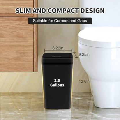3 Pack Bathroom Trash Can with Lid, 2.5 Gallon Small Slim Trashcan, Automatic Trash Can Touchless, Motion Sensor Waterproof Plastic Trash Bin for Bedroom Kitchen Office Living Room (Black+Gray+White) - color: Black/White/Grey