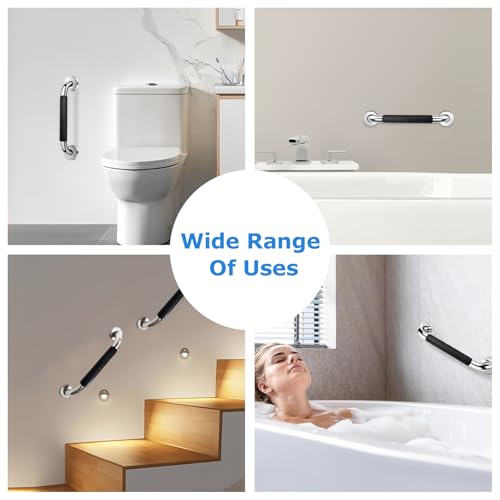 12 Inch Grab Bars for Bathtubs and Showers, Wall Mounted, Stainless Steel Bathroom Safety Grab Bar with Black Grip for Elderly, Handicap, Waterproof & Slip-Proof - color: black-12”-1pack