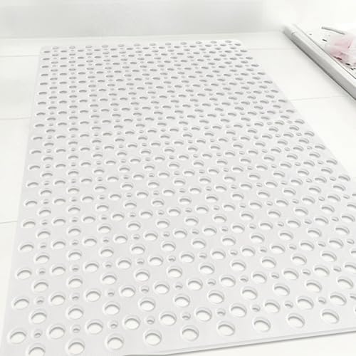 Non Slip Shower Mat: 47 X 32 Inch Large Shower Mats for Inside Shower - Soft TPE Anti Slip Long Shower Floor Mat with Large Drain Holes and Suction Cups - color: White, size: 47" x 32" (Rectangular)