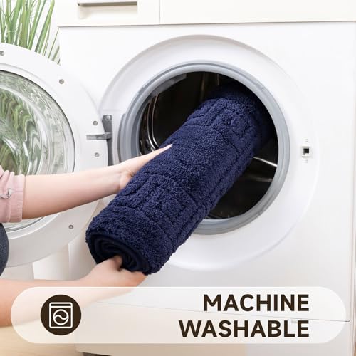 Pauwer Bathroom Rugs Sets 3 Piece, Plush Absorbent Bath Rug, Navy | Microfiber Bath Mat Set, Non Slip Washable, Quick Dry Floor Carprt, Soft U Shaped Toilet Mats For Bathroom Shower Sink - color: Navy