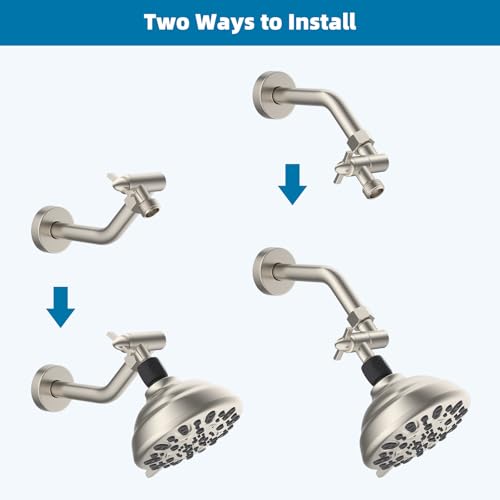 Hibbent All Metal Shower Head Elbow Adapter, 360 ° Adjustable Swivel Brass Shower Head Adapter, Stainless Steel Shower Arm Extension for Fixed and Rain Showerhead, Wall Mounted, Brushed Nickel - color: Brushed Nickel