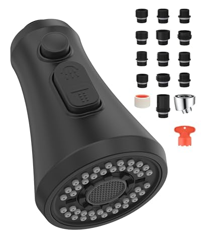 Mbillion Universal Matte Black Kitchen Faucet Spray Head Replacement | ABS,3 Function ,Pull-Down Nozzle with 14 Adapters,Compatible with Moen,Delta,Kohler,WEWE American Standard Sink Faucet Head - color: Black