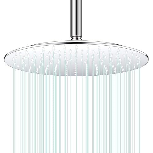 All Metal Rain Shower Head - Heavy Duty Stainless Steel, Easy Install, High Water Flow, Ultra-Thin Modern Design for Bathroom (Chrome, 12) - color: Chrome, size: 12