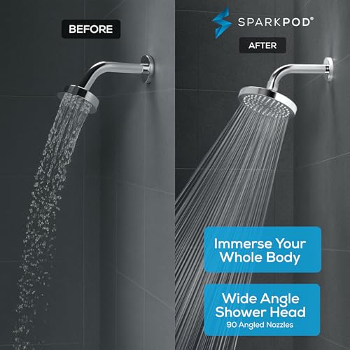 SparkPod Rain Shower Head, 6 Inch Round, Luxury Polished Chrome Finish | High Pressure Shower Heads, 90 Nozzles, Adjustable Showerhead, No Tools Needed, Universal Connection - color: Luxury Polished Chrome, style: 6 Inch Round