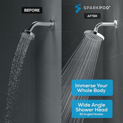 SparkPod Rain Shower Head, 6 Inch Round, Luxury Polished Chrome Finish | High Pressure Shower Heads, 90 Nozzles, Adjustable Showerhead, No Tools Needed, Universal Connection - color: Luxury Polished Chrome, style: 6 Inch Round