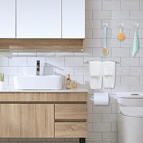 Self Adhesive Towel Bar, JiGiU Bathroom Hardware Set Include 16-Inch Bath Towel Bar,Toilet Paper Holder & 3 Packs Towel Hooks SUS304 Stainless Steel Wall Mount No Drill Sticky on Towel Holder Kit | With 16" Bath Towel Bar,Toilet Paper Holder & 3PCs Towel