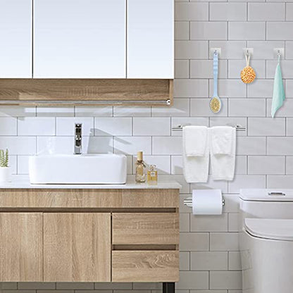Self Adhesive Towel Bar, JiGiU Bathroom Hardware Set Include 16-Inch Bath Towel Bar,Toilet Paper Holder & 3 Packs Towel Hooks SUS304 Stainless Steel Wall Mount No Drill Sticky on Towel Holder Kit | With 16" Bath Towel Bar,Toilet Paper Holder & 3PCs Towel
