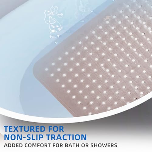 MOONFLY Shower and Bathtub Mat,40x16 Inches,Extra Long Non Slip Mats with Suction Cups and Drain Holes, Machine Washable and Anti Slip Bathmats, Bathroom Mats for Tub Nonslip (Tan) - color: Tan