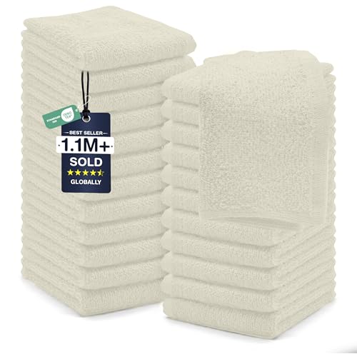 DAN RIVER 24 Pack Wash Cloths for Showering [12x12] - 100% Cotton Washcloths Premium Quality Flannel Face Cloths for Bathroom, Highly Absorbent and Soft Feel Wash Clothes, Ivory - color: Ivory, size: Wash Cloth (PK 24) - 12x12