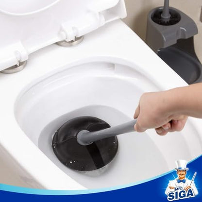 MR.SIGA Toilet Plunger and Brush Combo for Toilet Cleaning, Gray, 2 Set | Heavy duty toilet brush and plunger set, toilet bowl brush and plunger with holder - color: Gray, size: 6.2*8.2*18.1 in