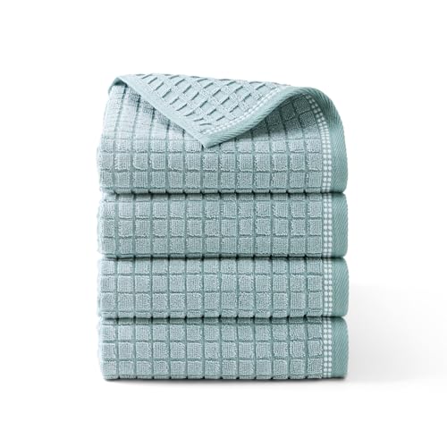 Town & Country Everyday 4-Piece Textured Windowpane Hand Towel Set, 20x30-Inch, 100% Cotton, Plush & Absorbent 550GSM, Aqua Blue - color: Aqua Blue