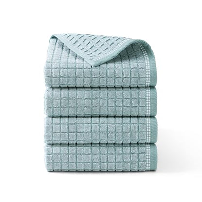 Town & Country Everyday 4-Piece Textured Windowpane Hand Towel Set, 20x30-Inch, 100% Cotton, Plush & Absorbent 550GSM, Aqua Blue - color: Aqua Blue