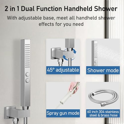 STARBATH Shower Faucet Set Shower System with Diverter Valve, Chrome | 12 Inch Ceiling Mount Rain Shower Head, 6 Inch Wall Mount Rainfall Shower Head and 2-in-1 Handheld Spray for Two Person - color: Chrome, size: 12"+6"-03