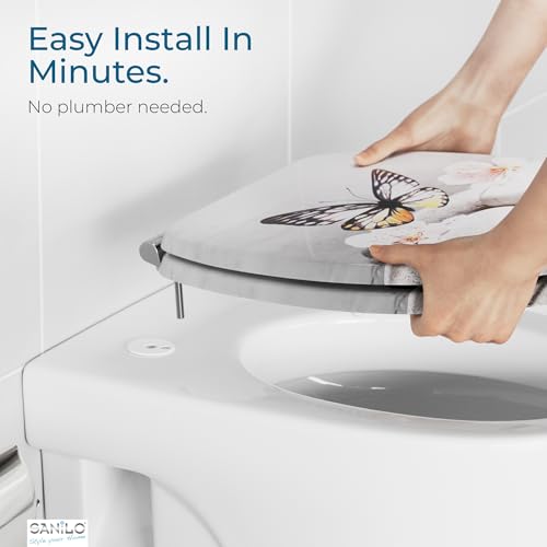 SANILO Wooden Toilet Seat with Soft Close [ROUND] - Decorative, Quiet & Slow Close Molded Wood Seat - With Strong Bumpers & Hinges - Adjustable Fit – Vanesa - color: Vanesa