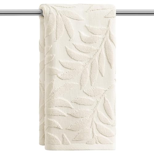 Artoid Mode 1 Pc Beige 3D Leaves Jacquard Hand Towels for Bathroom, 100% Cotton Soft Absorbent Bathroom Decor Towels, 13.7 x 29.5 Inch - color: Beige, size: 13.7" x 29.5", 1PC