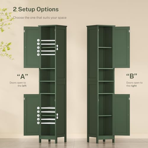 67" Tall Bathroom Cabinet with Adjustable Shelves and Doors, Narrow Bathroom Storage Cabinet for Small Space, Living Room, Entryway, Kitchen, Green - color: Green