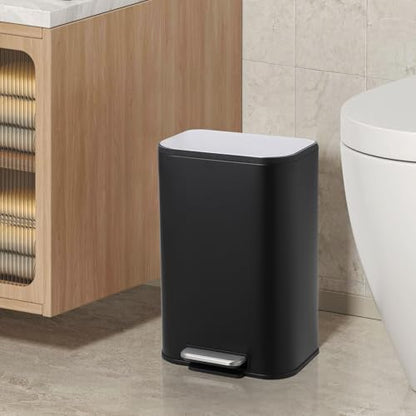 GarveeHome Bathroom Trash Can, 3.2 gal Stainless Steel Garbage Can with Lid, Rectangular Small Step Waste Bin with Foot Pedal & Removable Inner Bucket for Kitchen Bedroom Restroom (Matte Black) - color: Black, size: 12 L