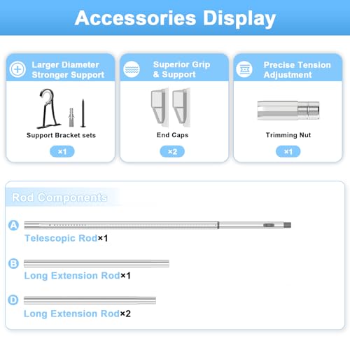 41-118 Inch Tension Curtain Rod, Silver | No Drill, Extra Long, Heavy Duty, Renter Friendly Adjustable - color: Silver, size: 41-118inch