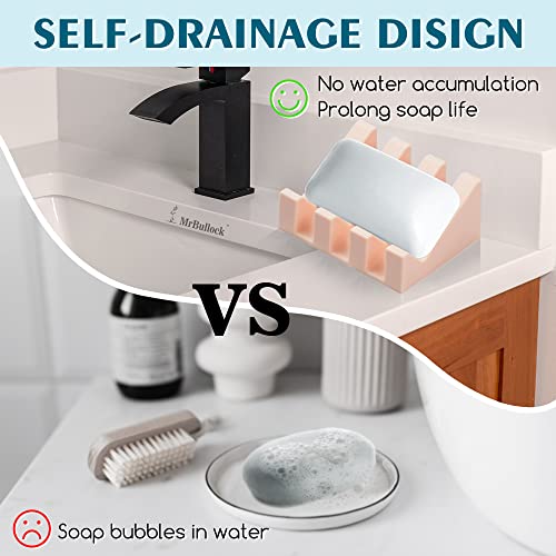 Self Draining Silicone Soap Dish Holder Waterfall Tray, 2 Pack Pink Black | Waterfall design drains fast to keep soap dry, non-slip silicone base anti slide, soap saver for bathroom & kitchen - color: Pink-black, size: 2