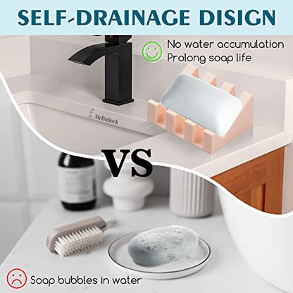 Self Draining Silicone Soap Dish Holder Waterfall Tray, 2 Pack Green Pink | Waterfall design drains fast to keep soap dry, non-slip silicone base anti slide, soap saver for bathroom & kitchen - color: Pink-green, size: 2