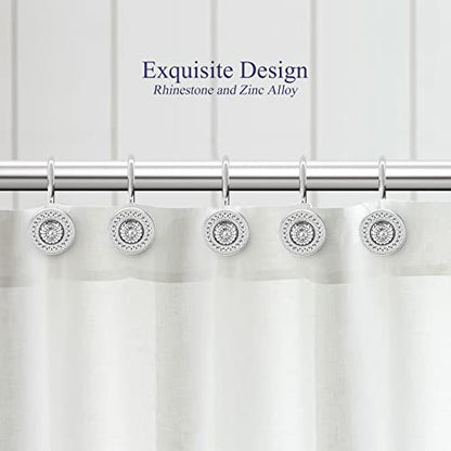 Silver Shower Curtain Hooks, Rust Proof Shower Curtain Rings for Bathroom, Metal Decorative Shower Curtain Hooks Hangers for Shower Curtain Rod, Shower Hooks for Shower Curtain Set of 12 Chrome | Zinc alloy & acrylic rhinestone design; 4mm thick wire hold