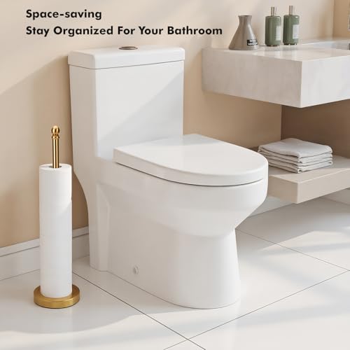 Toilet Paper Holder Stand Holding Up to 5 Paper Rolls, Free-Standing Spare Rolls Storage Holder, Stainless Steel (Brushed Gold) - color: Brushed Gold