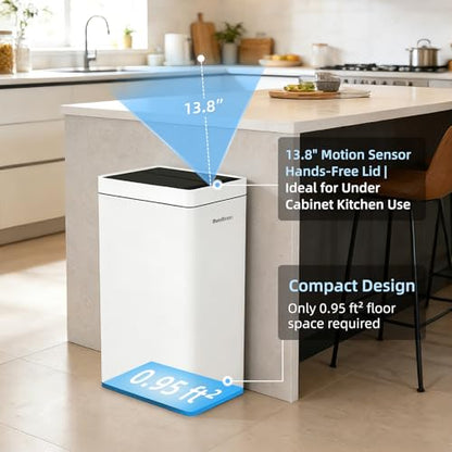8 Gallon Touchless Kitchen Trash Can with Motion Sensor Lid, Smart Stainless Steel Garbage Can with Air-Press Bag Expander for Home, Office & RV - size: 8 Gallon-Standard