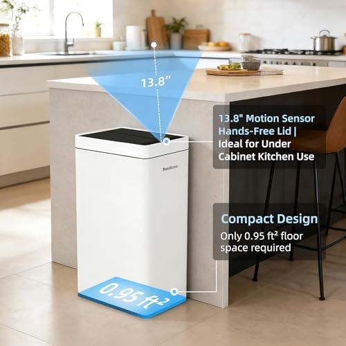 8 Gallon Touchless Kitchen Trash Can with Motion Sensor Lid, Smart Stainless Steel Garbage Can with Air-Press Bag Expander for Home, Office & RV - size: 8 Gallon-Standard