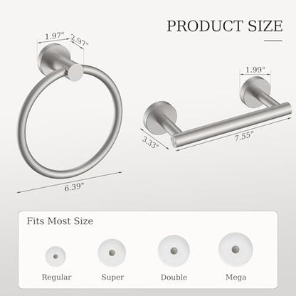 Toilet Paper Holder & Towel Holder, Bathroom Hardware Set-SUS304 Stainless Steel Double Post Pivoting Tissue Roll Holder and Hand Towel Ring Set for Bathroom, RV, Brushed Nickel - color: Brushed Nickel