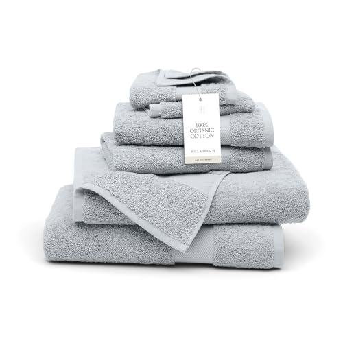 BOLL & BRANCH Plush Bath Towel Set, 6 Pieces, Shore | 2 Bath Towels, 2 Hand Towels & 2 Washcloths - 100% Organic Cotton - Ultra Soft & Luxurious - Quick Absorbing - color: Shore, size: Bath Towel Set