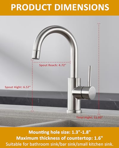 Tohlar Brushed Nickel Bathroom Faucet with 2 Mode Sprayer | Single Hole Bar Sink Faucet, 360° Swivel, with Pop Up Drain, for Vanity RV Laundry - color: Brushed Nickel