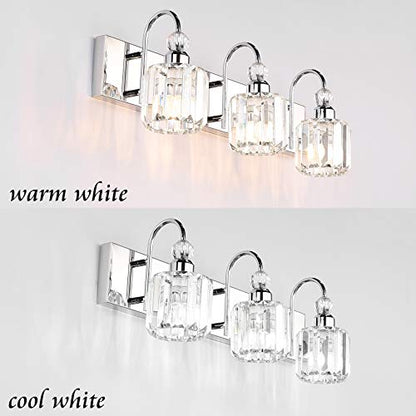 Ralbay Modern LED Crystal Bathroom Vanity Lights 3-Lights Stainless Steel Crystal Vanity Lights Over Mirror Modern Crystal Bathroom Vanity Lighting Fixtures - color: Round-Chrome, size: 3-light