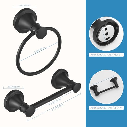 RUMOSE Pivoting Toilet Paper Holder and Hand Towel Ring, Matte Black | Wall Mount, Bathroom Hardware Accessories 2 PCS Set, Toilet Tissue Roll Holder & Towel Hanger, Rustproof, Stainless Steel - color: Matte Black