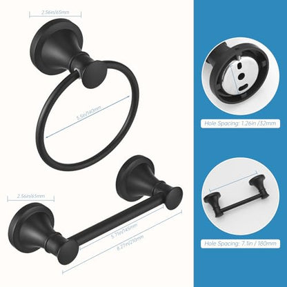 RUMOSE Pivoting Toilet Paper Holder and Hand Towel Ring, Matte Black | Wall Mount, Bathroom Hardware Accessories 2 PCS Set, Toilet Tissue Roll Holder & Towel Hanger, Rustproof, Stainless Steel - color: Matte Black