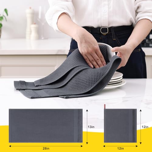 Homaxy Kitchen Towels and Dishcloths Set, Set of 10, Dark Grey | 100% Cotton Waffle Weave Kitchen Towels, Super Soft and Absorbent Dish Cloths, 12 x 12 and 13 x 28 Inches - color: Dark Grey, size: 10-Piece Set