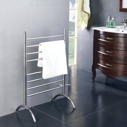 WarmlyYours Barcelona Heated Towel Rack, 8 Bars, Brushed Steel | Freestanding plug-in electric towel warmer, 150W, overheat protection, warms 2 large towels or bathrobes at once