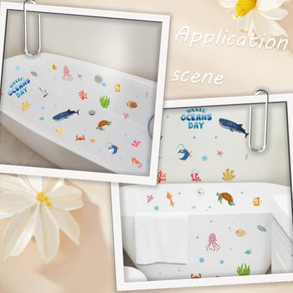 6 Pages Bathtub Sea Stickers Bulk Non Slip Bathtub Stickers with Scraper Plastic Adhesive Ocean Animal Conch Pattern Slippery Floor Decal for Shower and Bath Tub Home Decorations Gift Adult - style: Marine Animal 3